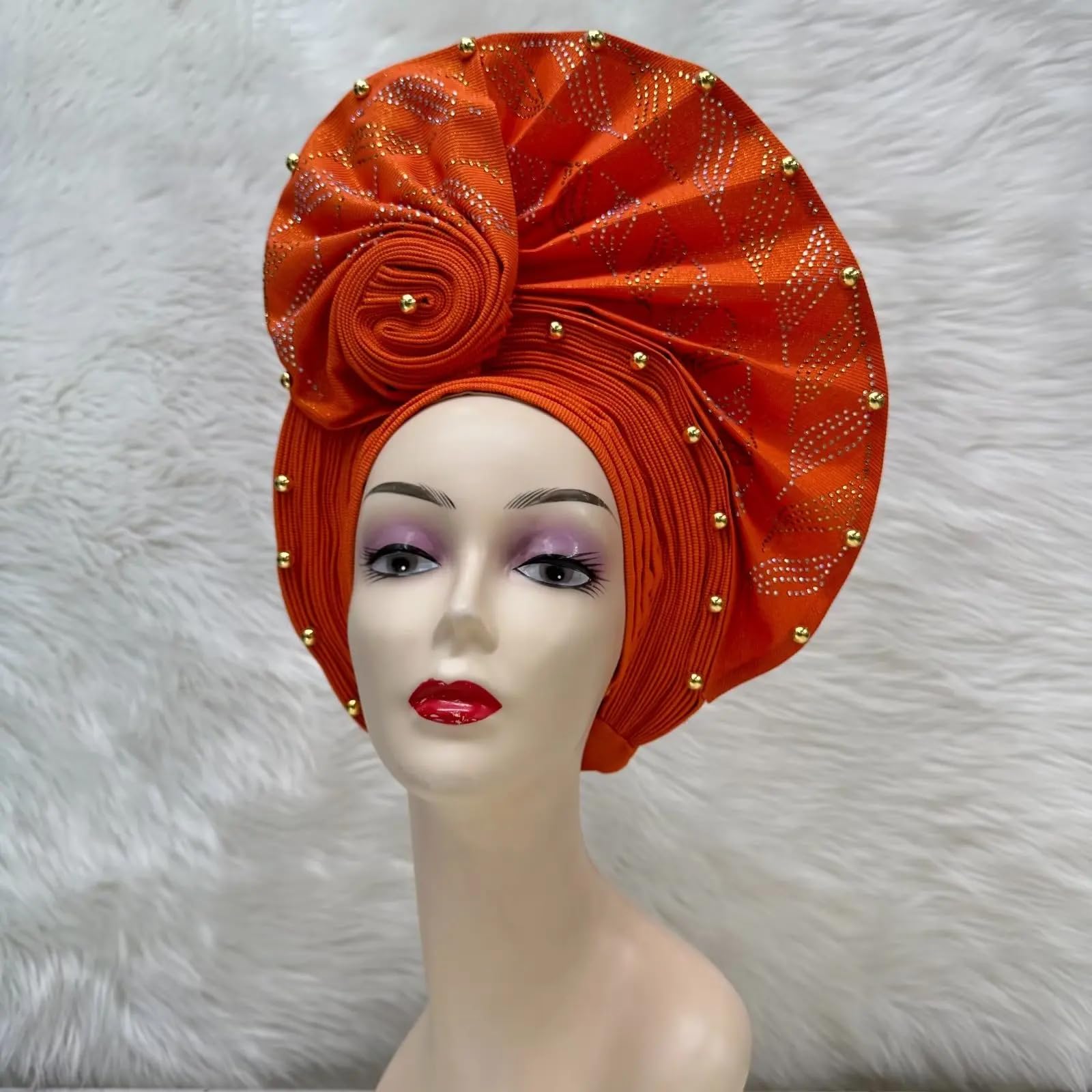Diadema africana dorada elegante para mujer, turbante nigeriano, ala grande, para fiesta, 1 unidad por paquete