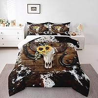 Vista 5 de Juego de edredón para niños, diseño de calavera de vaca, tamaño King, ropa de cama de madera de vaca para niños, niñas y hombres, decoración