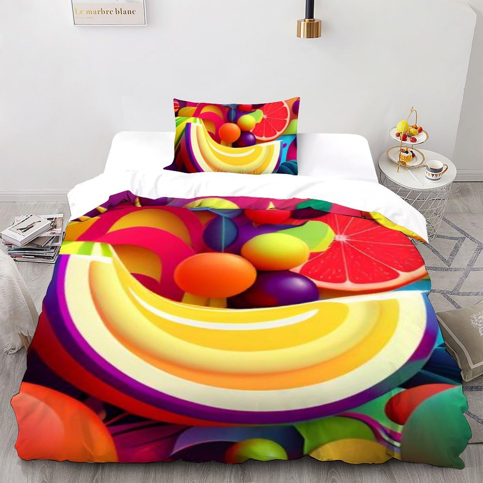 Housse de couette sans repassage fruits colorés microfibre éclair