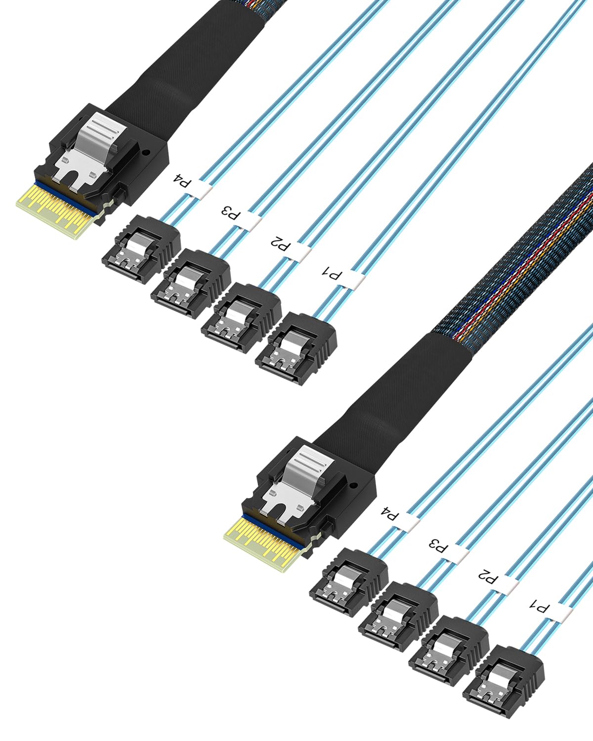 2pack SFF-8654 to 4X SATA RAID Adapter Cable, (1m/3.28ft) 12Gbps High-Speed SAS, Hot-Swap Data Transfer, Mini SAS HD 4i to 4 Port SATA, for Server/Storage/RAID Systems