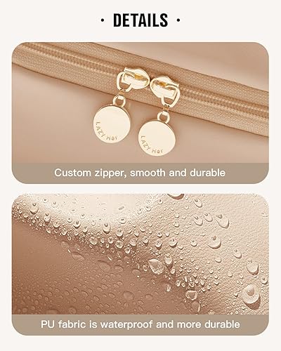Miniatura 5 de EACHY Bolsa de maquillaje de viaje, bolsa de cosméticos de gran capacidad para mujeres, bolsa portátil impermeable, bolsa de aseo plana abierta,