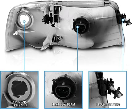 AmeriLite Replacement Halogen Headlights And Corner Set For 93-97 Ford Ranger Pickup Truck - Passenger and Driver Side, Vehicle Light Assembly
