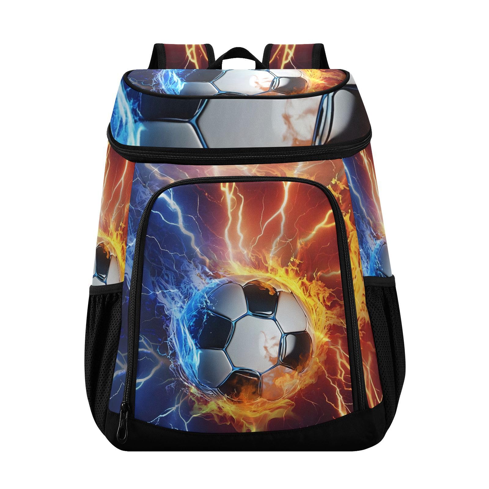 Soccer Fire Lightning Cooler Backpack Cooler Insulated Leak Proof Lunch Backpack 36 Cans Waterproof Soft for Men Women Picnic Hiking Camping Beach