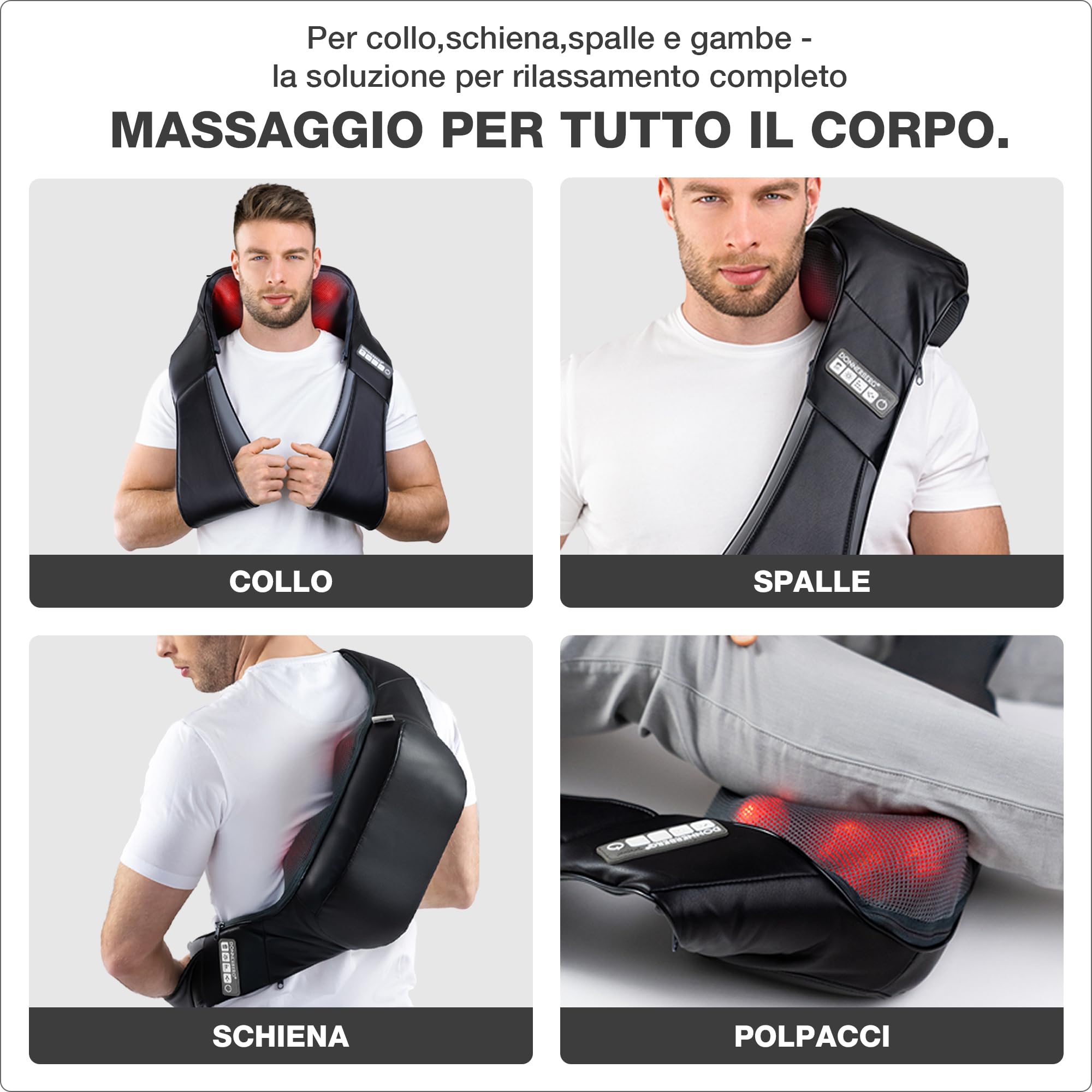 Massaggiatore schiena e spale Donnerberg - Massaggio dei tessuti profondi - 2 tecniche di massaggio - Shiatsu e percussioni con infrarossi - Alta qualità tedesca -7 anni di garanzia sul motore