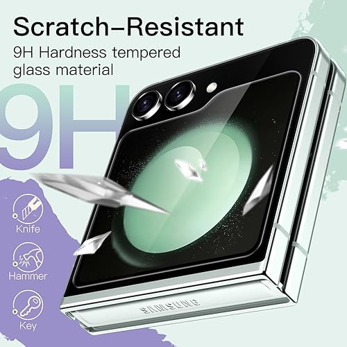 Miniatura 4 de JETech Protector de pantalla frontal para Samsung Galaxy Z Flip 5, película de vidrio templado 9H, antiarañazos, transparente HD, paquete de 3