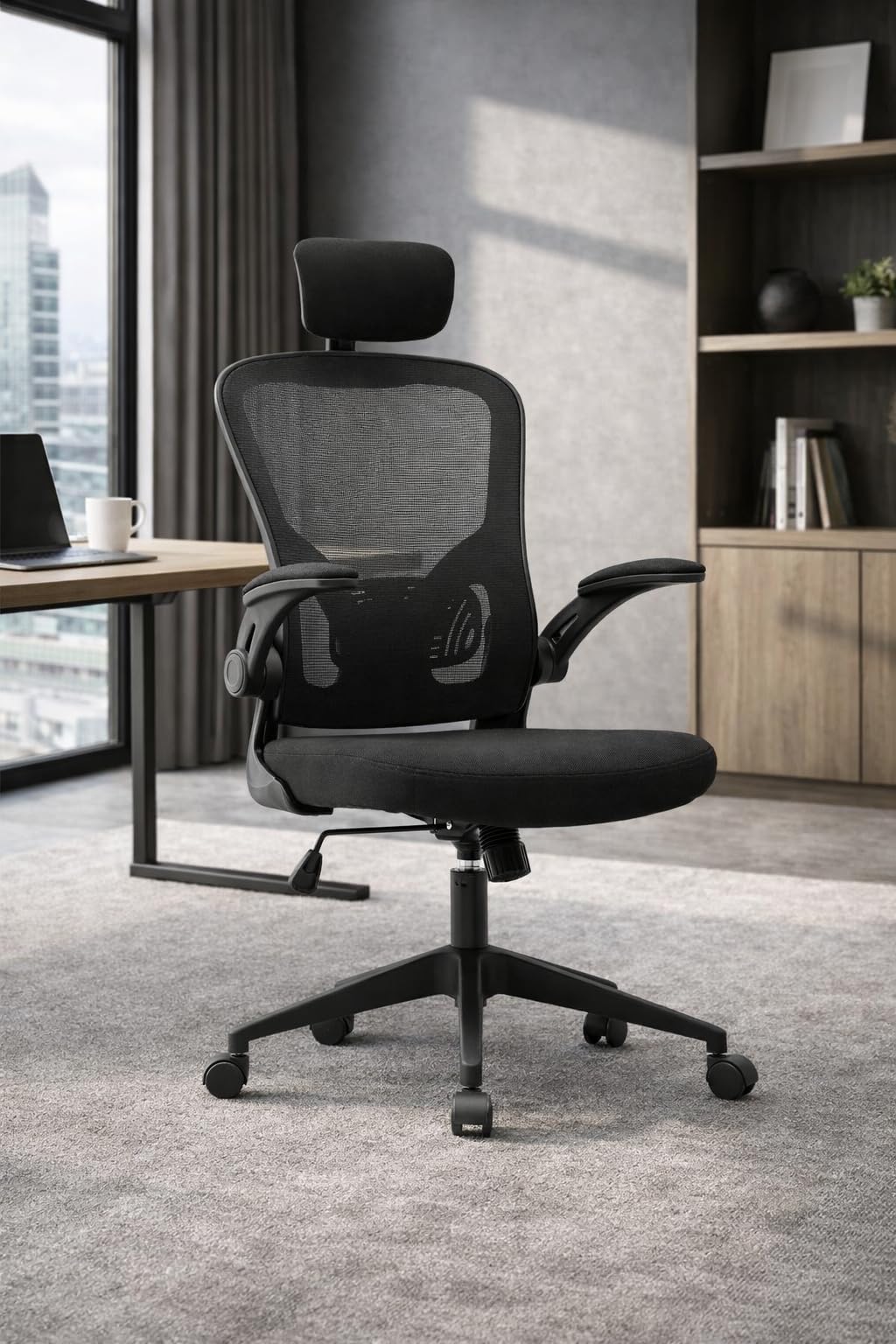 Sedia da Ufficio Ergonomica con Schienale Alto – Supporto Lombare Imbottito, Poggiatesta Regolabile e Braccioli Ribaltabili, Sedia da Computer per Lavoro, Studio e Gaming