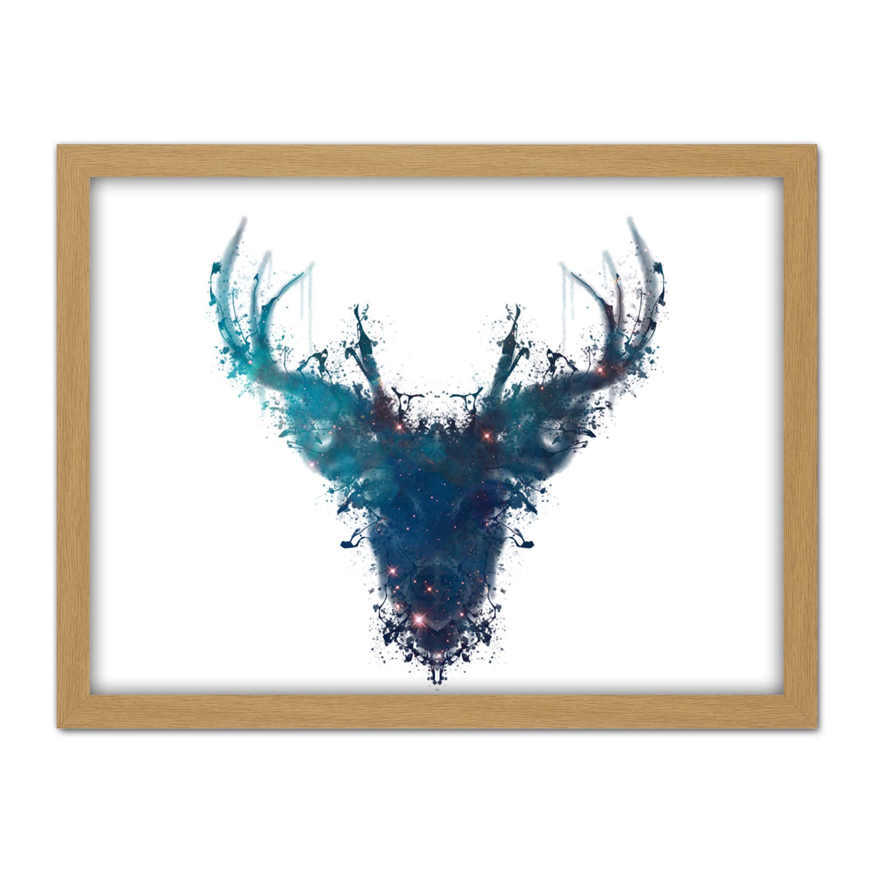 Wee Blue Coo Ink Splat Deer Stag Artwork Framed Wall Art Print 18X24 Inch