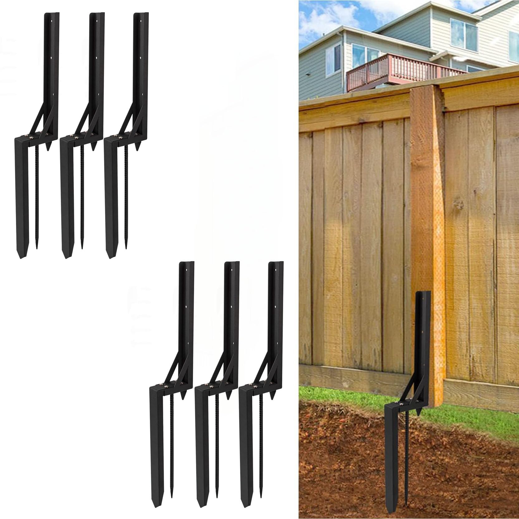 LQSYBHD Fence Post Repair Kit Heavy Duty Fixer Anchor Ground Spike Fence Post Support Stake for Repairing Damaged Fence Gate Posts Sign Posts or Mailbox(Size:6pcs)