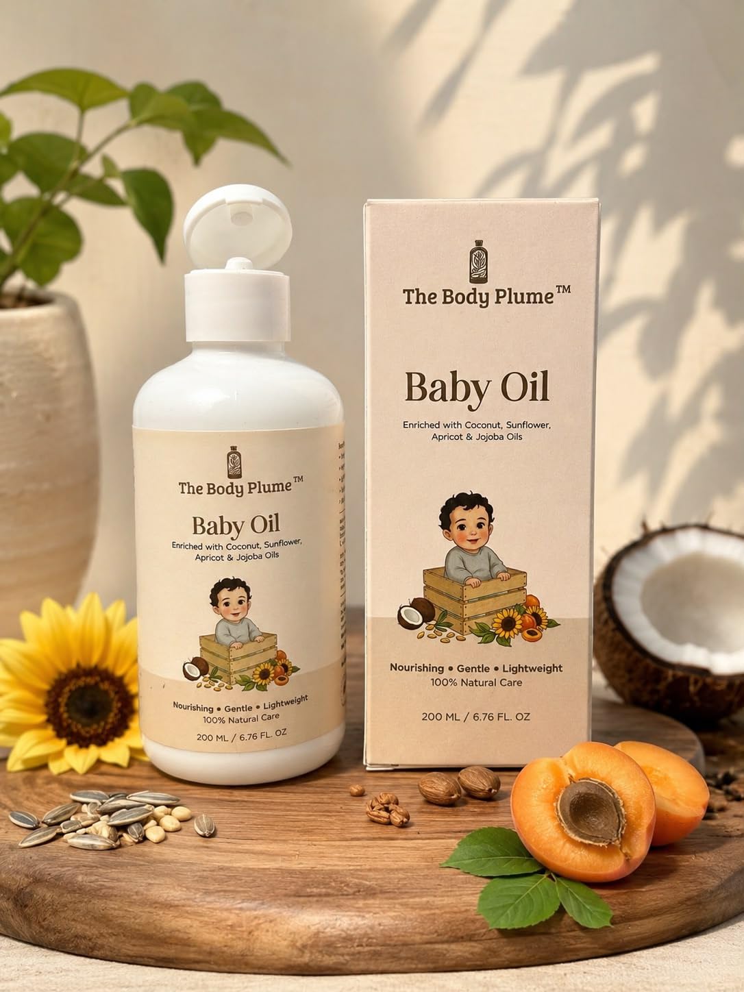 Baby Oil with Coconut, Sunflower, Jojoba & Apricot | 200ml | Lightweight Baby Massage Oil | Non-Greasy | Mineral Oil, Paraben, Silicone & Artificial Fragrance Free-image-0