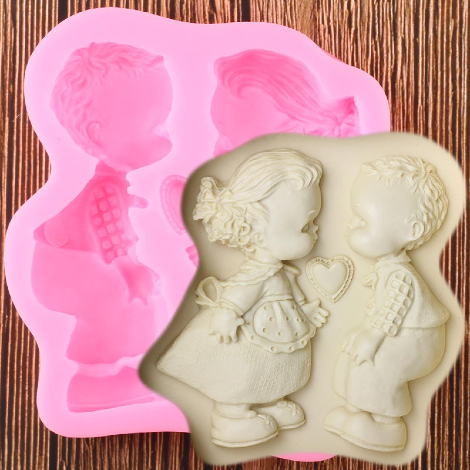 Moldes de jabón, 12,2 x 12 cm, molde de silicona de dibujos animados para niño y niña, molde de arcilla de resina, molde de arcilla para boda, fondant, herramientas de decoración de pasteles, moldes