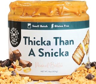 Thicka Than a Snicka Gluten-Free Peanut Butter: High-Protein, Low-Sugar Snickers-Inspired Spread by American Dream Nut Butter