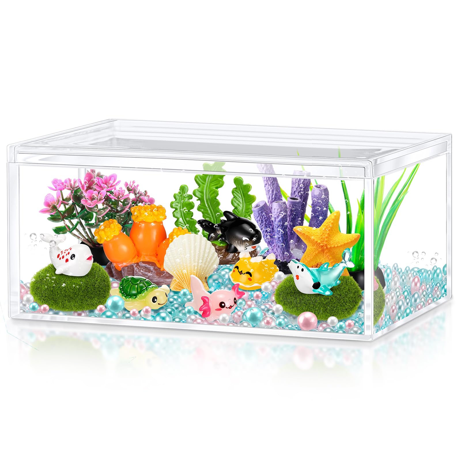 HyDren Axolotl Sea Animal Crafts DIY Tank Glow in the Dark Mini Axolotl Figures Gift Ocean Diorama for Home Under the Sea Themed Birthday Party Decorations (Ocean) — image 1