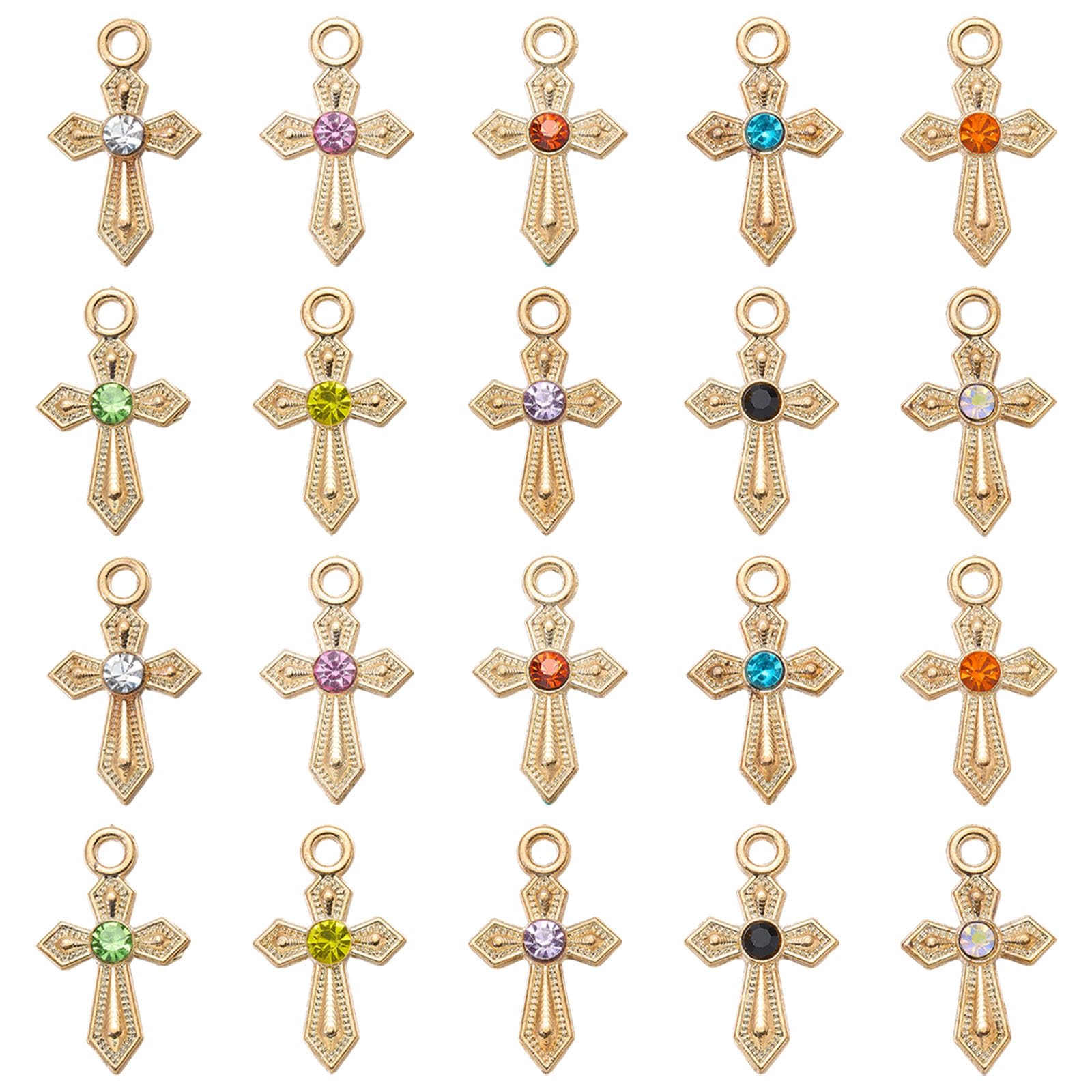 60 ciondoli a forma di croce dorata per bracciali, piccoli ciondoli con strass, in lega, ciondoli religiosi per collane, orecchini, accessori per gioielli