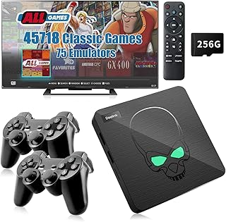 Retro Game Console Built-in 45718 Classic Games, Video Game Console Plug and Play for TV, EmuELEC 4.6 Game System and Android TV 9, 75 Emulator Console, S922X Chip