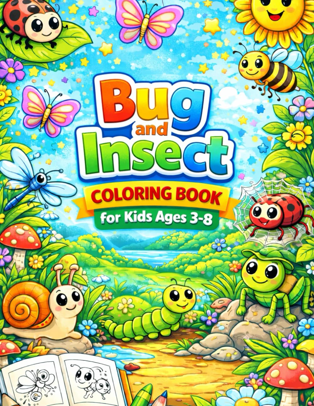 Bug and Insect Coloring Book for Kids Ages 3–8: 118 Fun and Simple Insect Illustrations for Coloring