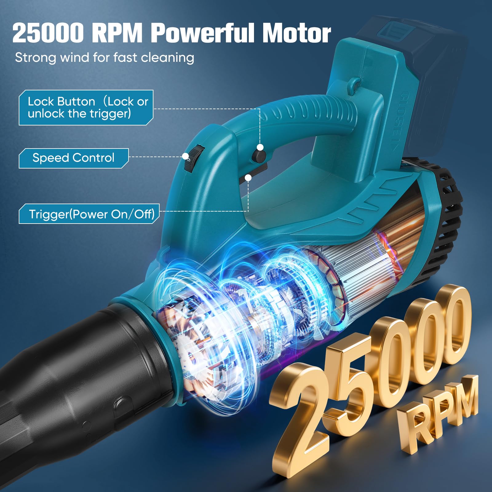 Soffiatore di foglie compatibile con batteria Makita 18 V, ideale per giardino, velocità variabile, terrazza, grande volume, per costruzione, casa, giardino, cura del prato