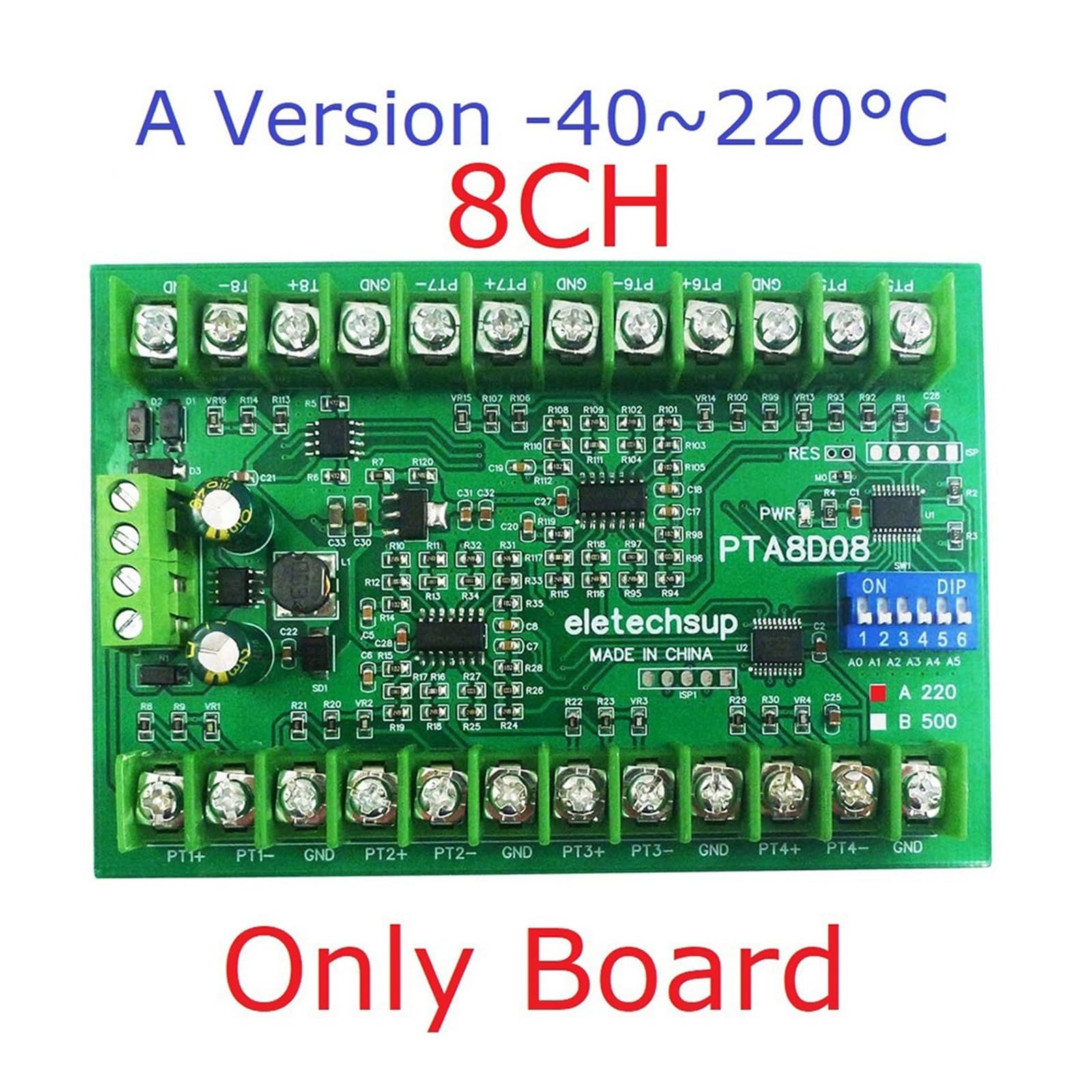 Módulo de adquisición de sensor de temperatura de 8 canales DC8-30V PT100 RTD RS485 Rep NTC K termopar Modbus RTU -40°C~+500°C (tipo C)