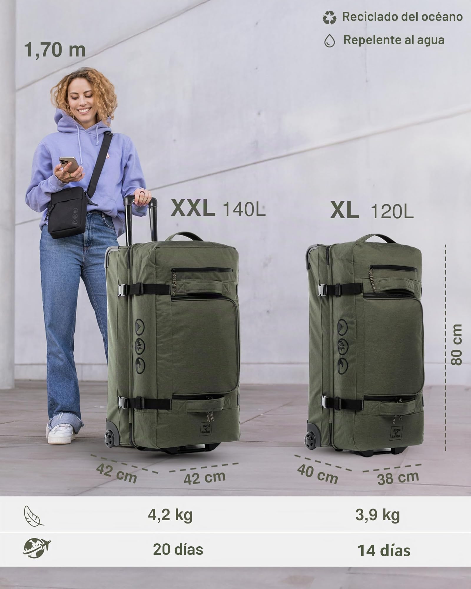 Gran Bolsa de Viaje con 2 Rollos de Kane Trolley Maleta de 80 cm Bolsa de Deporte Grande Trolley de Viaje