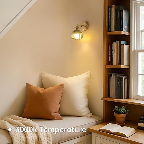 Miniatura 8 de Aplique de pared vintage a pilas con bonita pantalla de cristal de tulipán verde, inalámbrico, recargable, funciona con pilas, con control remoto,