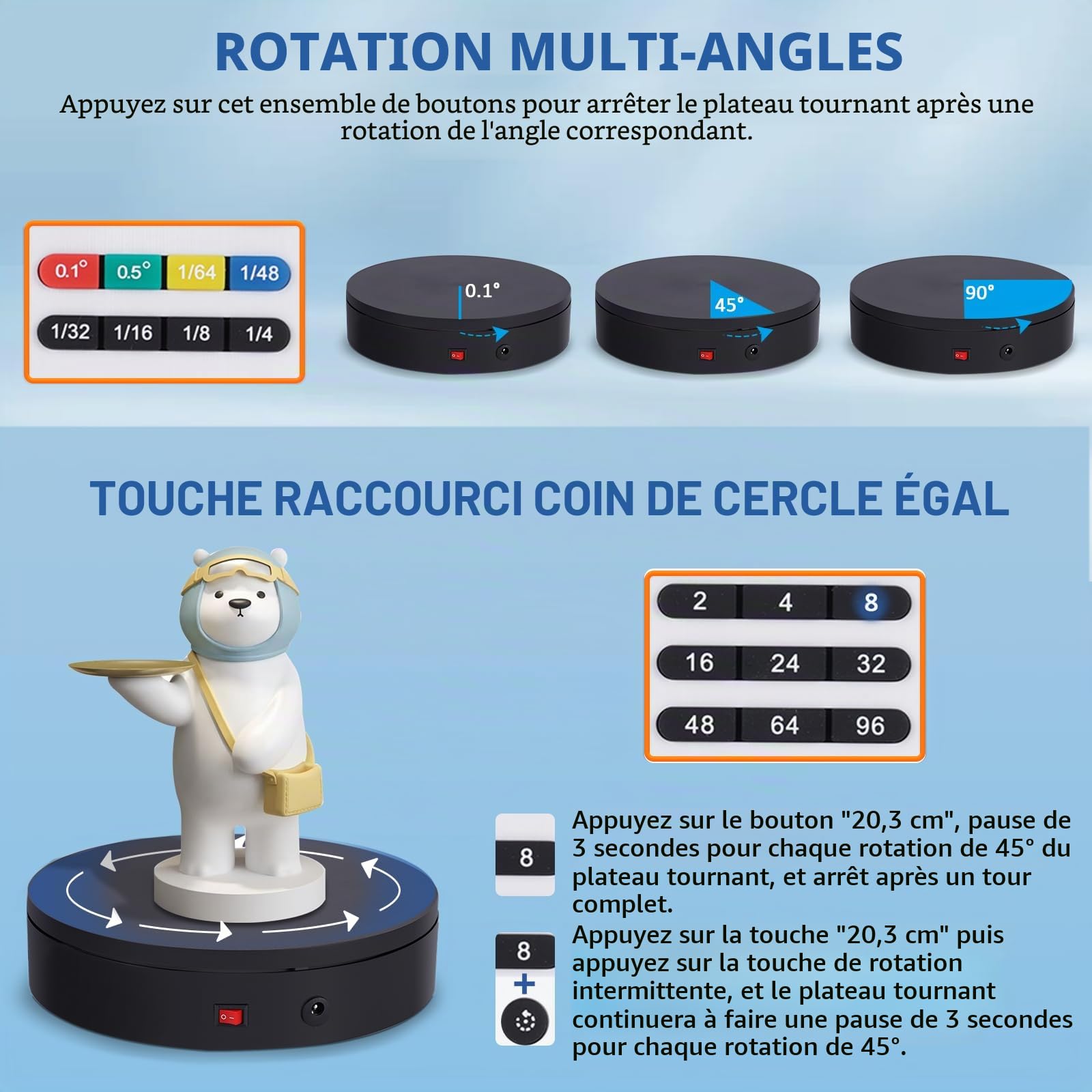 BAOSHISHAN Table tournante rotative à télécommande électrique pour Le Tableau d'affichage de Produit de Photographie 20KG 22cm Noir