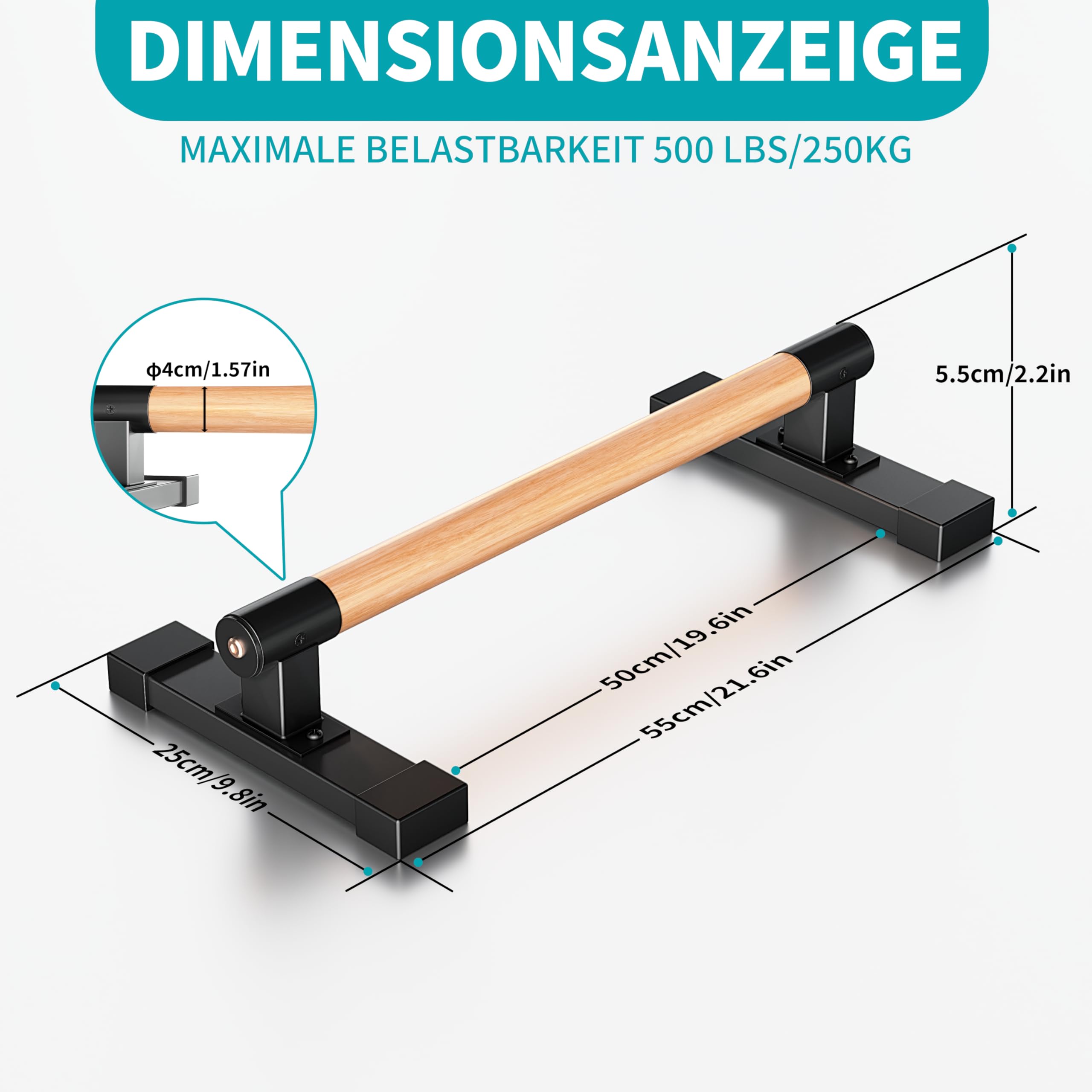 Parallettes Liegestützgriffe, Calisthenics-Liegestützstangen für Handstände und Krafttraining mit Buchenholzgriffen, Arm- und Brustmuskeltraining im Innen- und Außenbereich