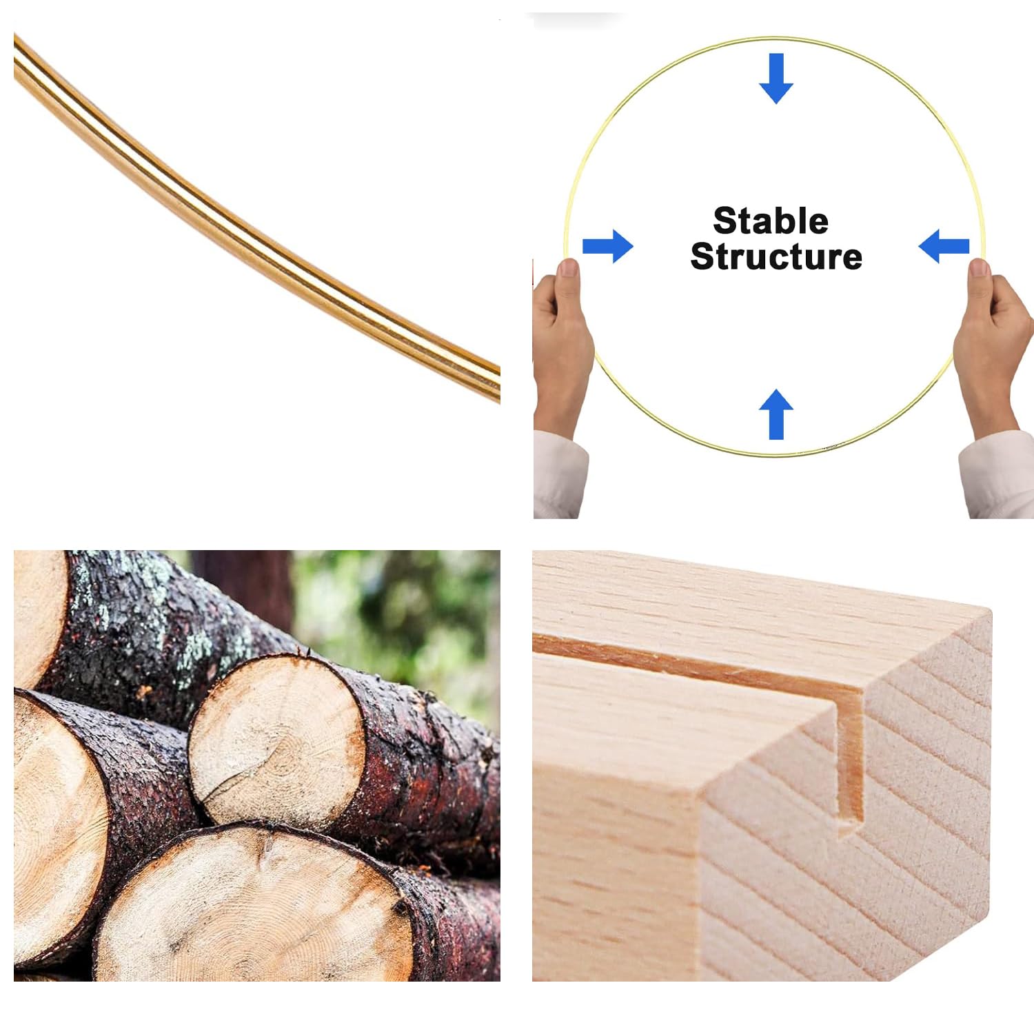WEIWUXIAN 10 Pezzi 30CM Anelli in Metallo Dorati, Anello per Acchiappasogni con 10 Base in Legno, Centrotavola a Cerchio Floreale in Metallo Macramè, per Ghirlande da Tavolo di Nozze (Oro)