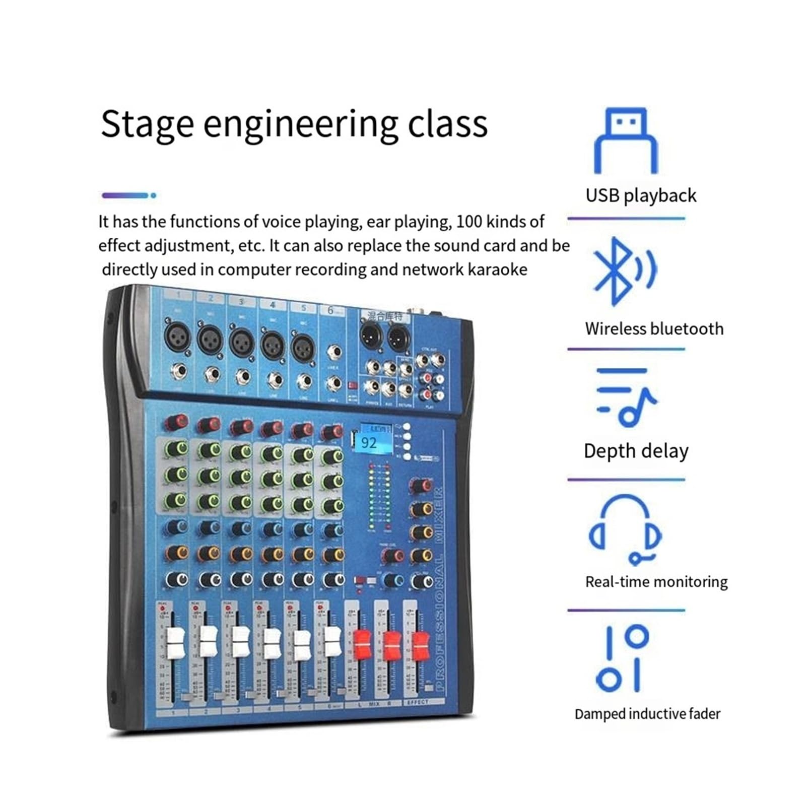 Mezclador de audio, Controlador DJ Mezclador Tarjeta de medición mezcla Consola digital profesional for PC Interfaz consola Equipo 6 canales Para karaoke en estudio