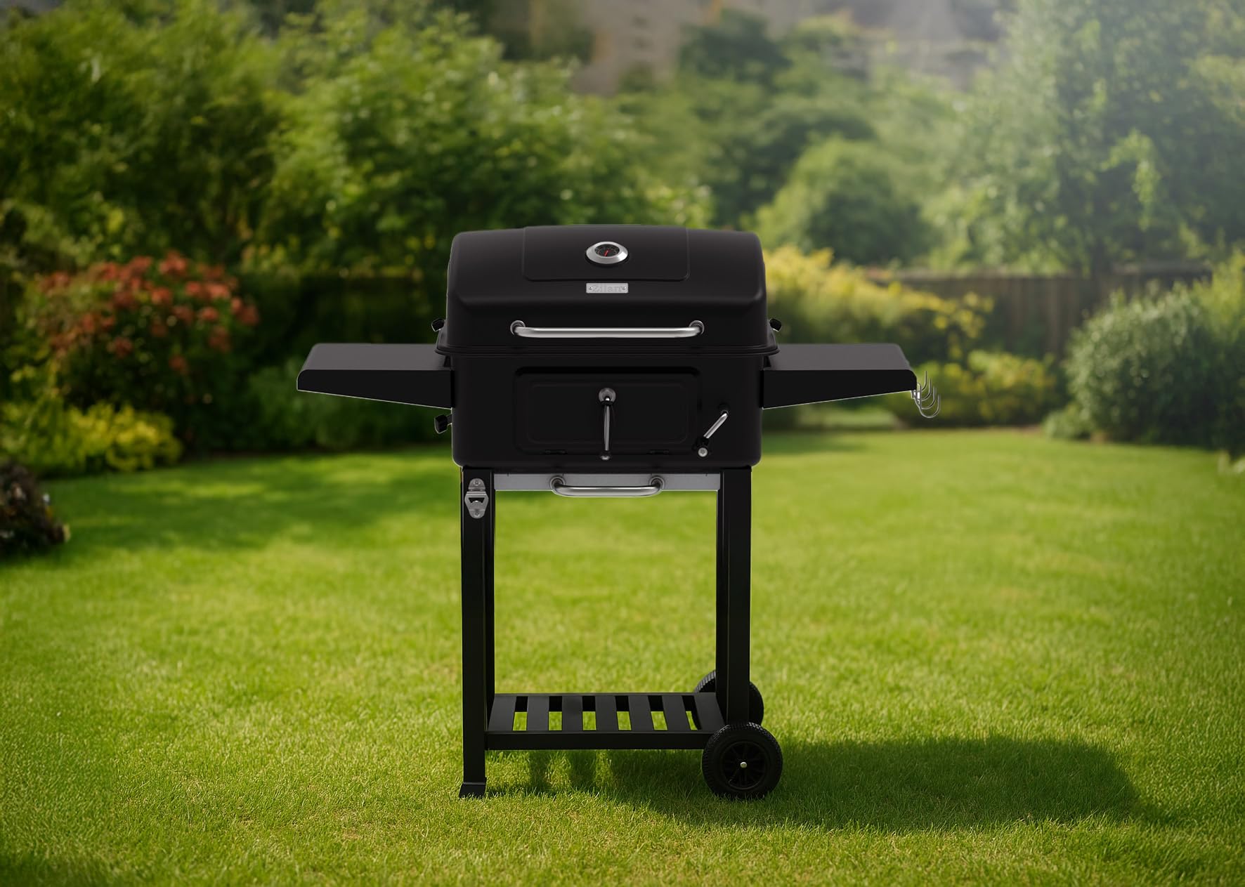 Holzkohlegrill XXL mit Deckel Standgrill große Grillfläche Grillwagen höhenverstellbarer BBQ Grill Kohlewanne Thermometer Ablagefläche Aschebehälter Lüftungssystem für Garten Terrasse Balkon