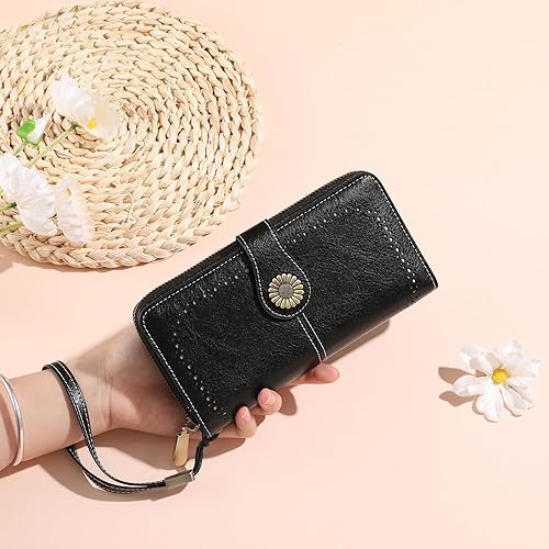 Miniatura 7 de SENDEFN Cartera de cuero para mujer, con bloqueo RFID, tarjetero para tarjetas de crédito, cartera de mano para mujer
