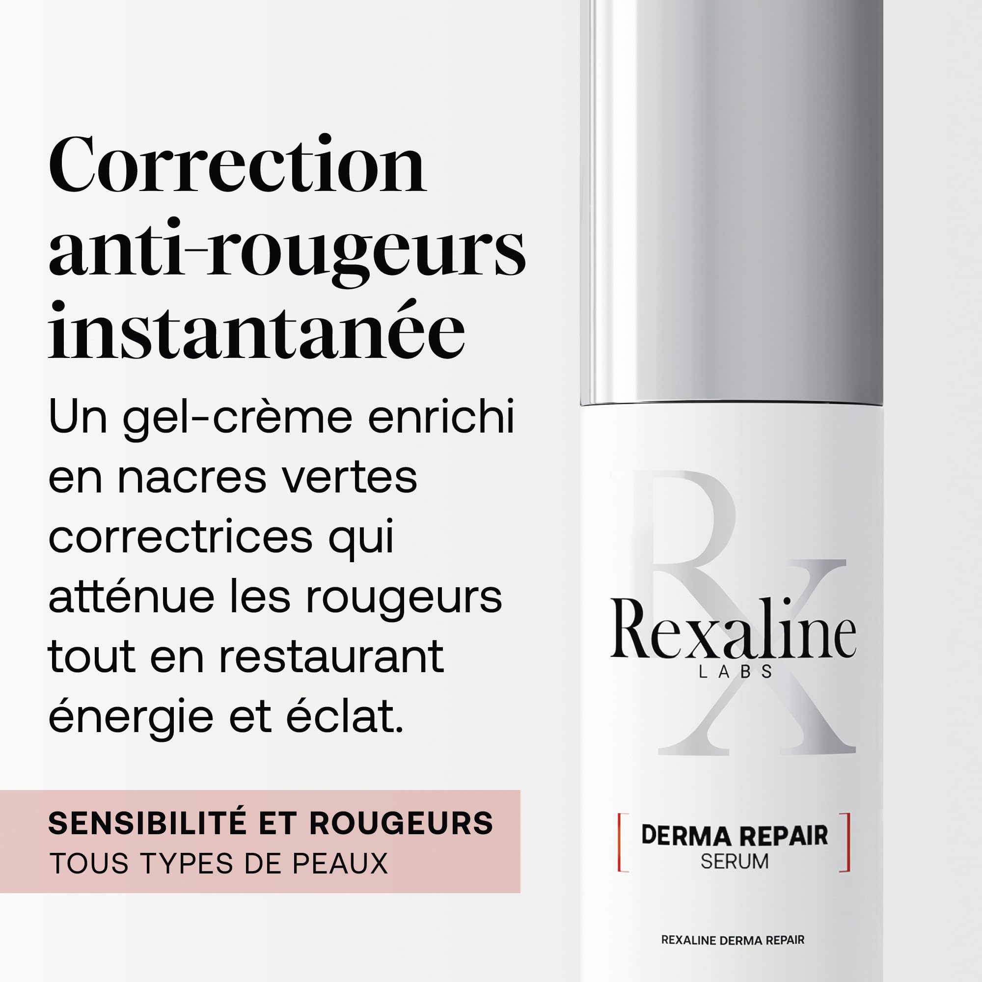Rexaline Derma Repair Sérum – Soin Anti-Rougeurs & Apaisant Peaux Sensibles – Acide Hyaluronique RX2 & Pigments Verts – Hydratation Profonde & Correction Instantanée – 30ml