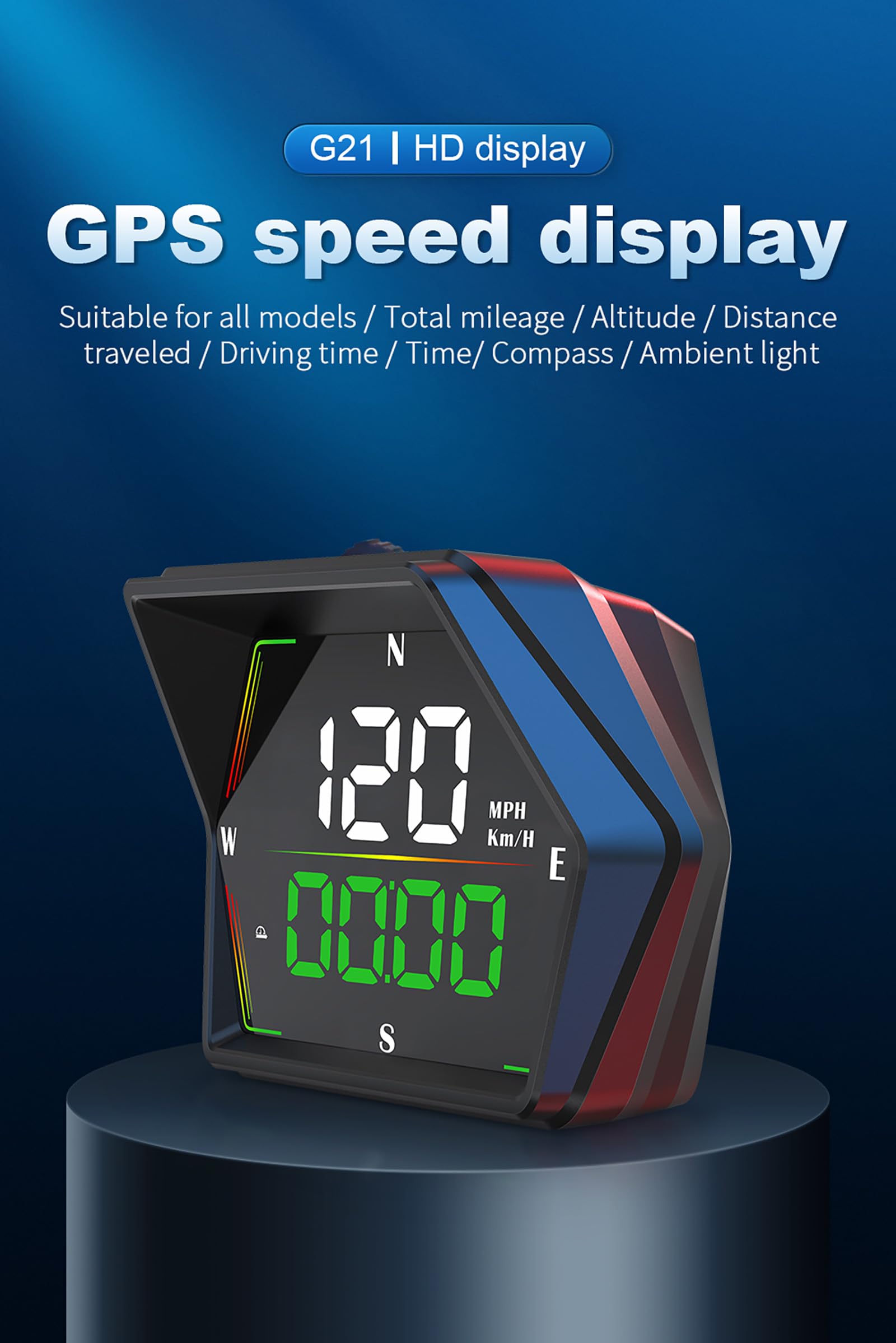 ELLENNE - HUD GPS Display Vitesse pour Auto et Moto - Compteur de vitesse numérique Head-Up Display avec Alerte Dépassement de Vitesse | Capteur de Luminosité et USB Type-C G21