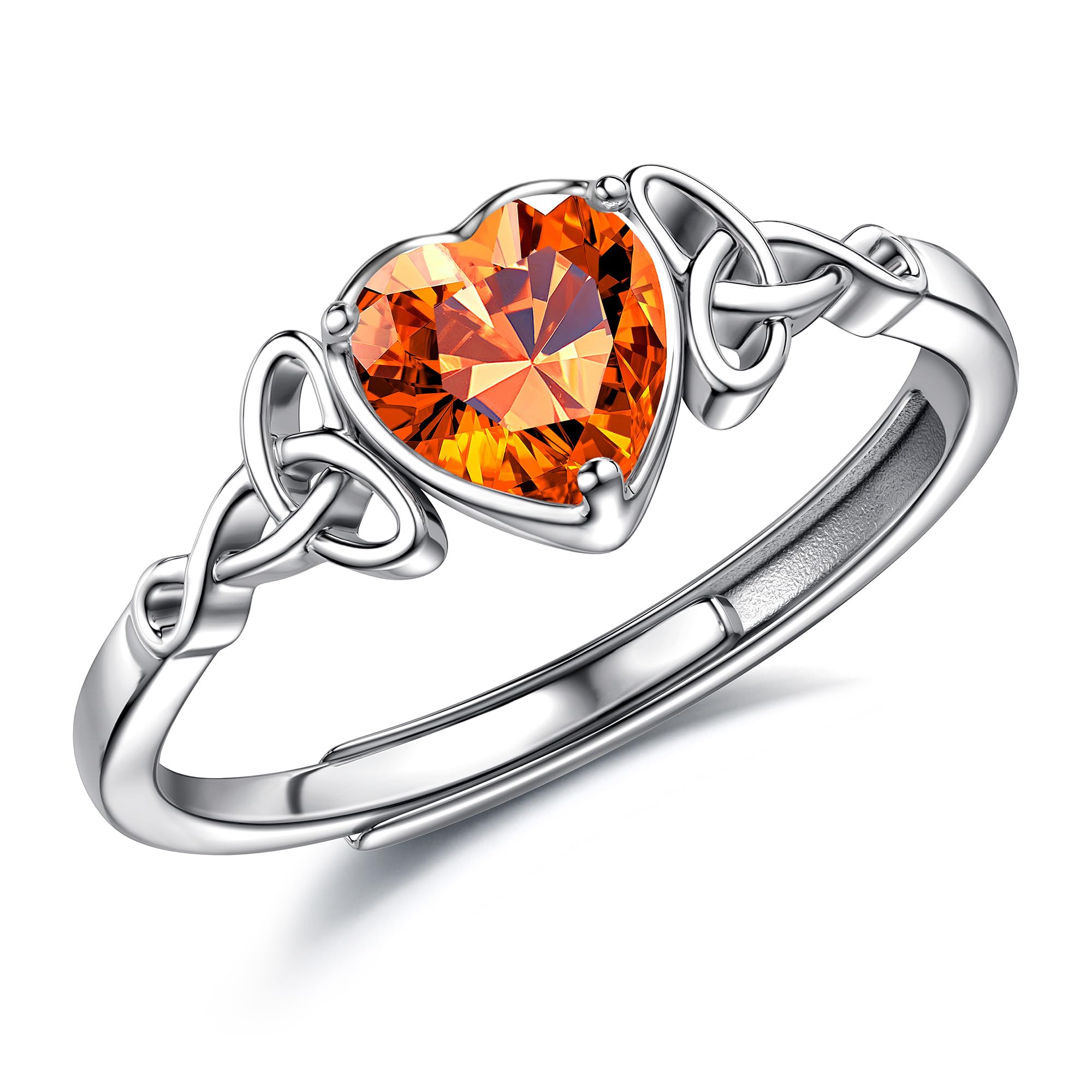 WBDWWTD JeweBella 925 Sterling Silber Ringe für Frauen, Verstellbarer Herz-Geburtsstein, keltischer Knotenring, Verlobungsring, Hochzeit, Versprechensring, Daumenringe für Frauen und Mädchen,