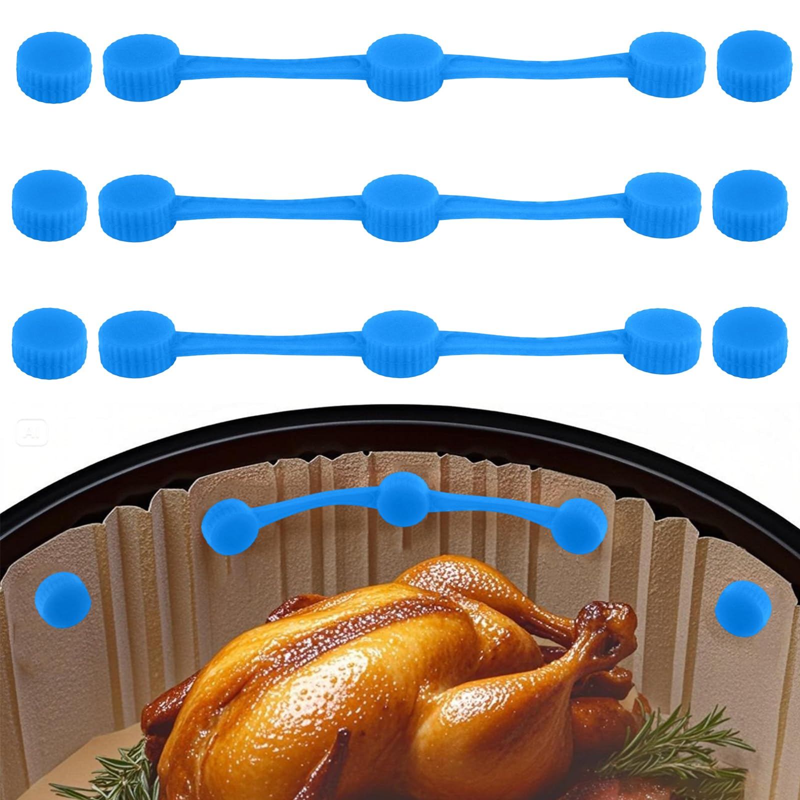 3 Sets Air Fryer Magnet Silicone Buckle, Secure Locking Disposable Liners Heat-Resistant & Prevent Parchment Paper Burning Magnetic Clips Holder for All Iron Air Fryer Accessories (Blue)