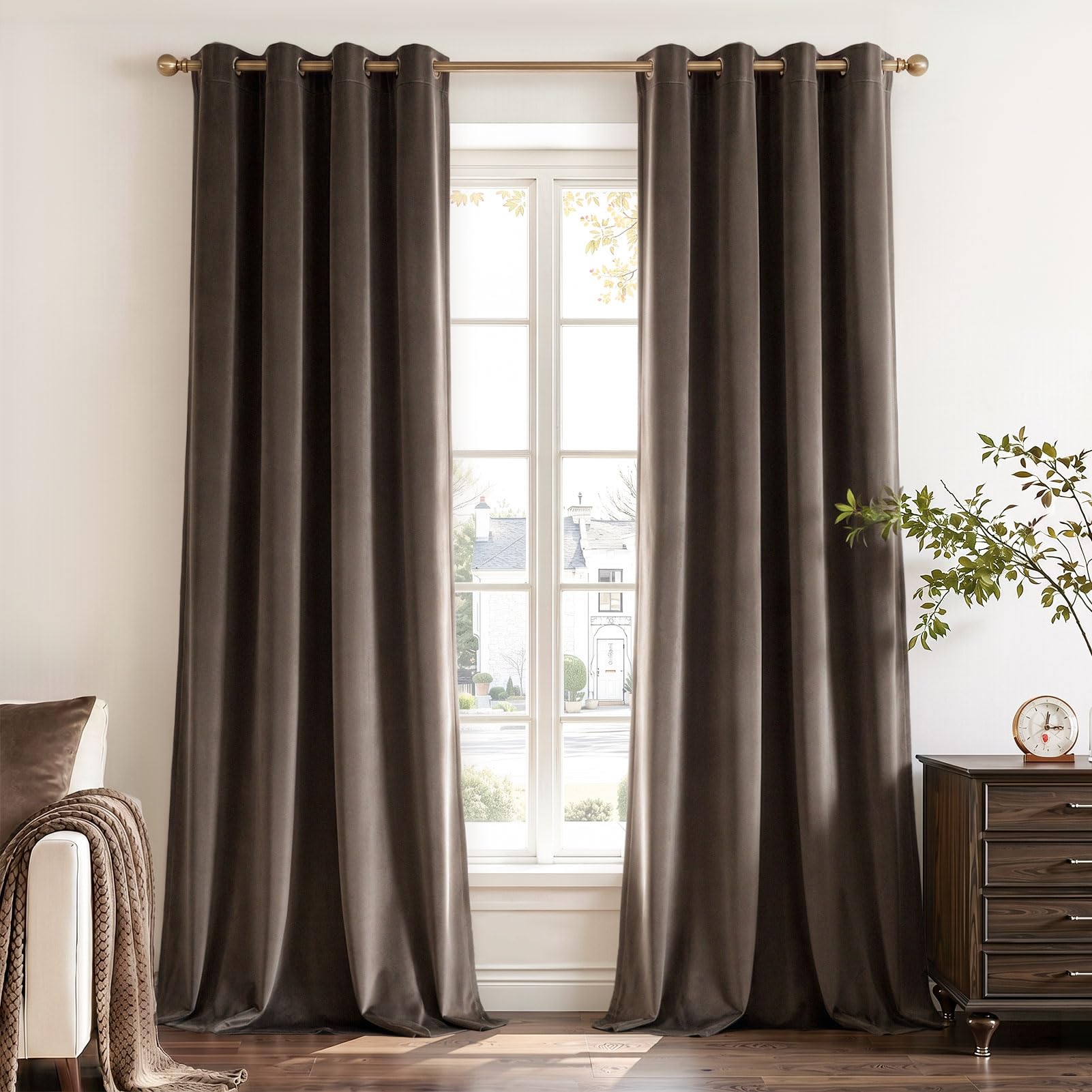 Topfinel Custom Velvet Curtains Dark Taupe