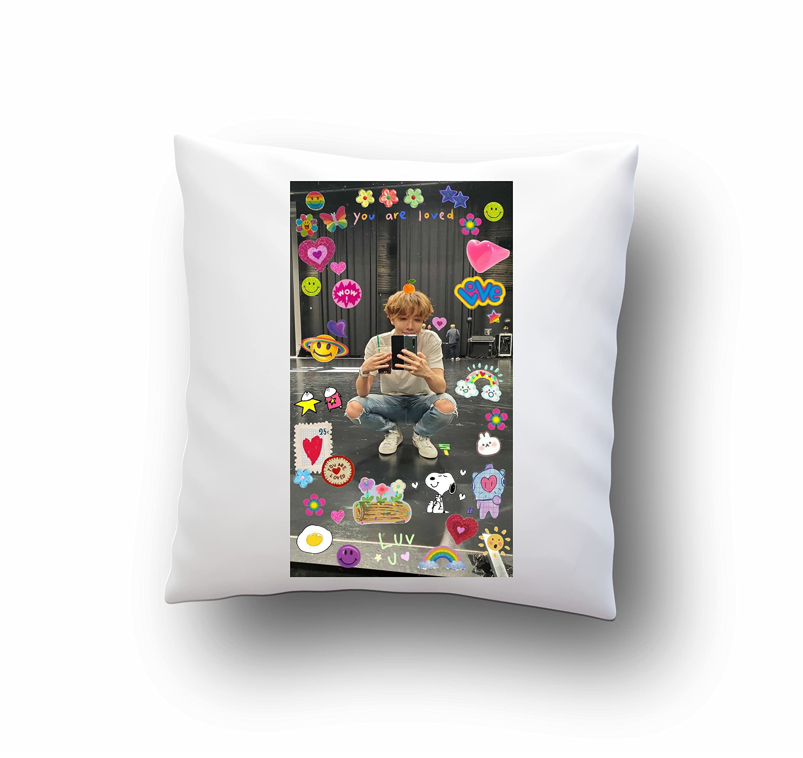CRAFT MANIACS Officially Licensed BTS Merch BT21 & BTS Satin Pillow with Filler (16*16 Inches)
