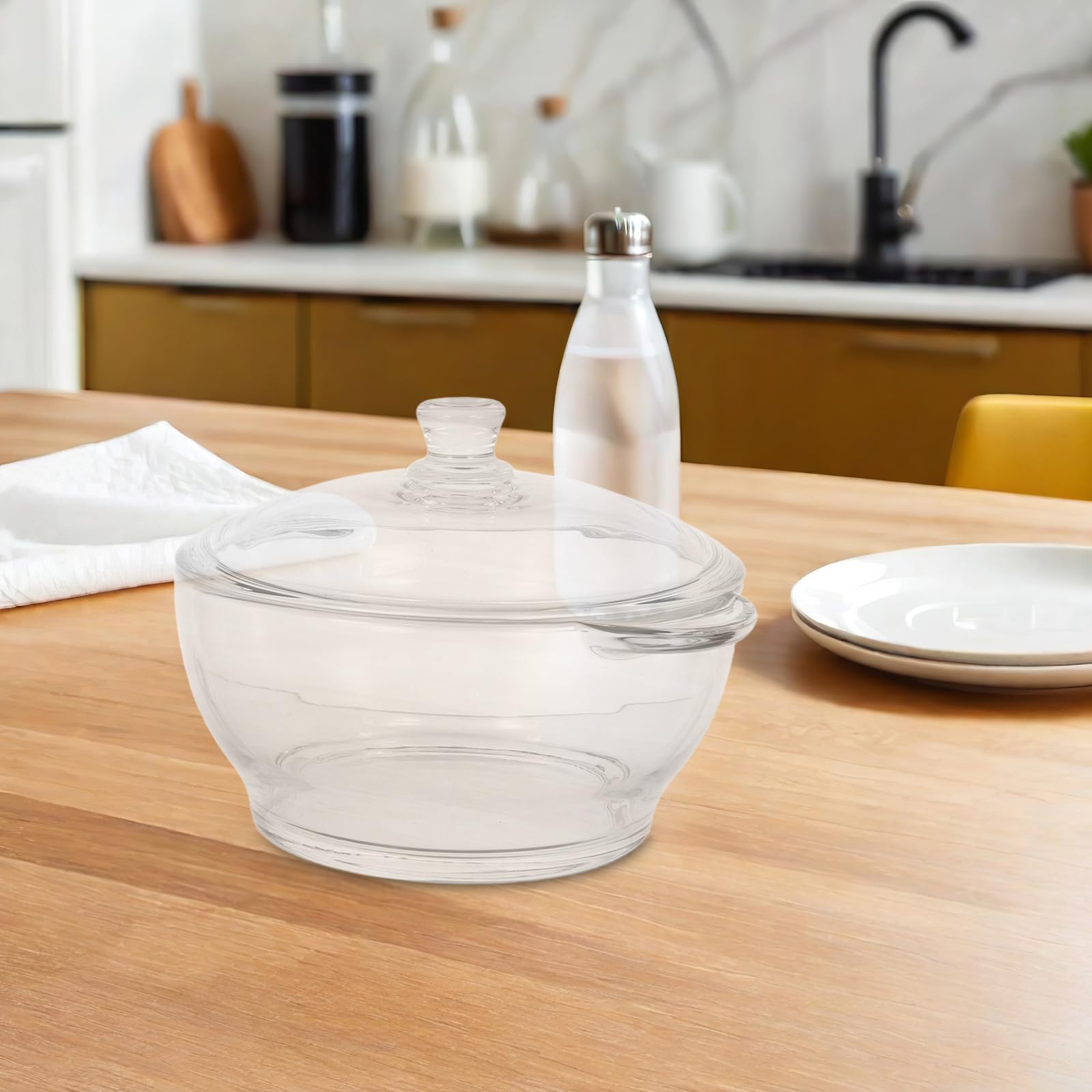 STOBAZA Schmortopf mit Deckel aus Hitzebeständigem Glas 1,5l mit Doppelgriffen für Einfaches Handling für Suppen und Babynahrung im Haushalt
