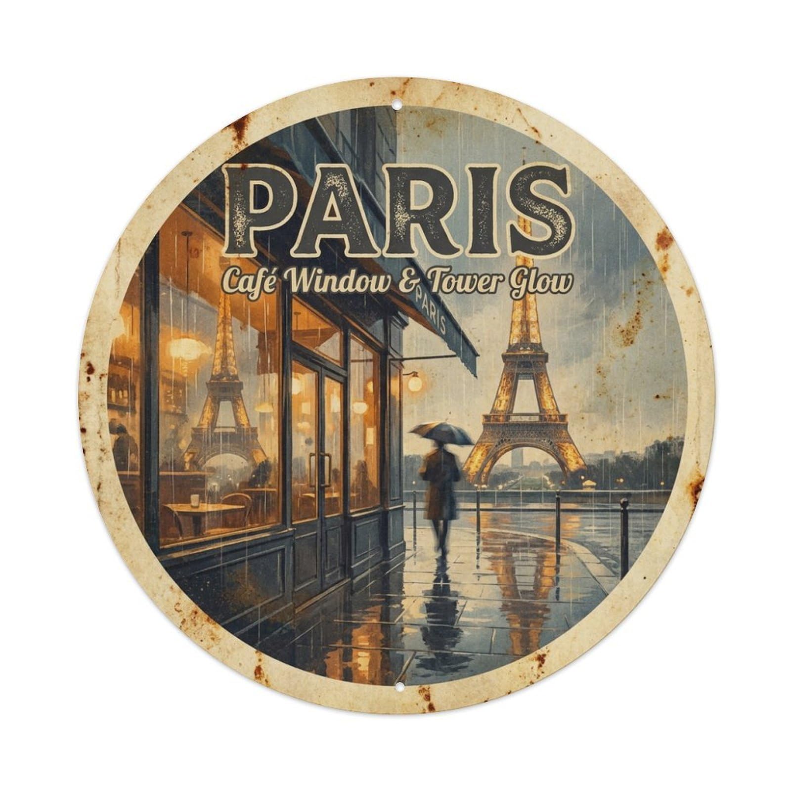 Olhnbad Style Paris Cafe Window Tower Glow Cuisine Travel City Metal Tin Sign