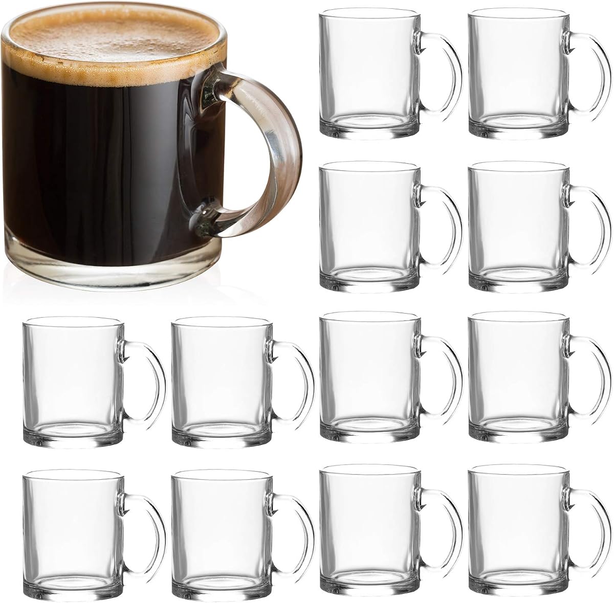 QAPPDA Glass Mugs 12 oz, Clear Coffee Mugs With Handle 350ml,Tea Mug Water Mug Beer Glasses With Handle,Glass Drinkware For Beverage,Juice,Latte Cups Cappuccino Mugs Water Cup 12pack | 350ml Tea Mug Water Mug Espresso Glasses ,Glass Drinkware For Beverage,Juice,Latte Cups Cappuccino Mugs Water Cup