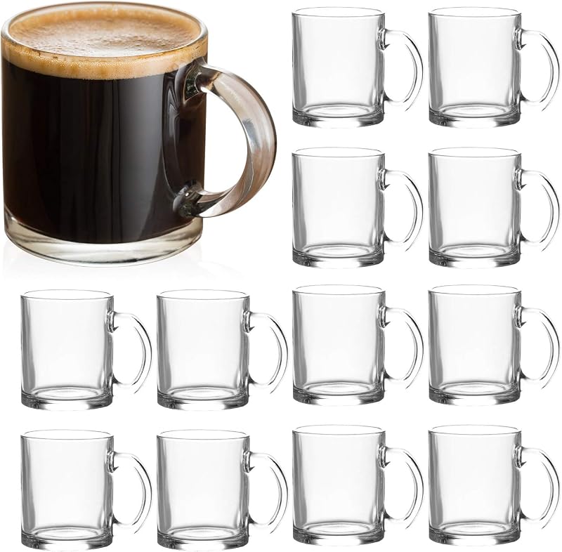 QAPPDA Glass Mugs 12 oz, Clear Coffee Mugs With Handle 350ml,Tea Mug Water Mug Beer Glasses With Handle,Glass Drinkware For Beverage,Juice,Latte Cups Cappuccino Mugs Water Cup 12pack | 350ml Tea Mug Water Mug Espresso Glasses ,Glass Drinkware For Beverage,Juice,Latte Cups Cappuccino Mugs Water Cup