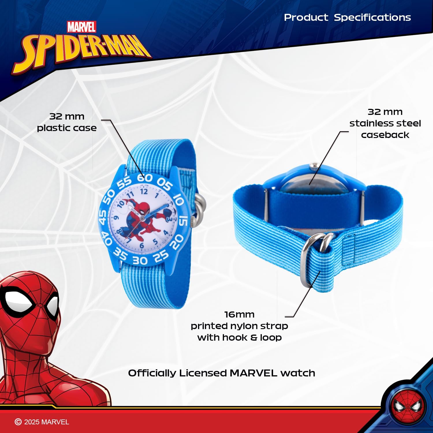 Marvel Spiderman Watch for Kids - Spiderman Watch Boys - Spider-Man Watches for Boys 4-6 - Toys - Kids - Marvel Toddler - Silver Case - 3D Silicone Plastic Strap - Image 3