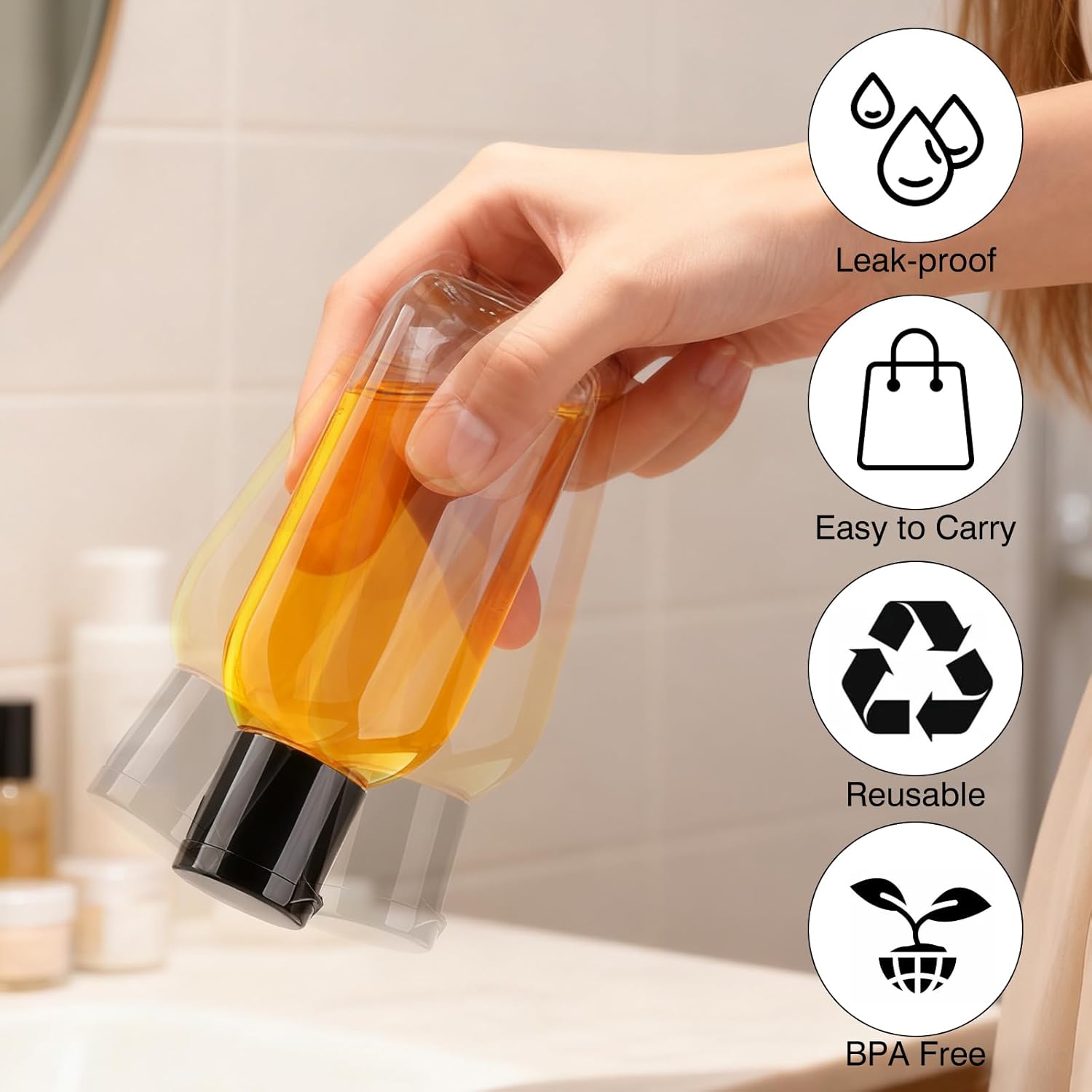 Travel Toiletry Bottles 6 Pack 1.69oz - TSA Approved Travel Size Containers | Small Plastic Squeeze Bottle Refillable & Leak Proof Travel Essentials Accessories with Labels