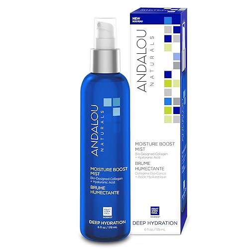 Andalou Naturals Face Mist, Spray facial con ácido hialurónico y colágeno, cuidado de la piel hidratante e hidratante para piel seca y deshidratada,