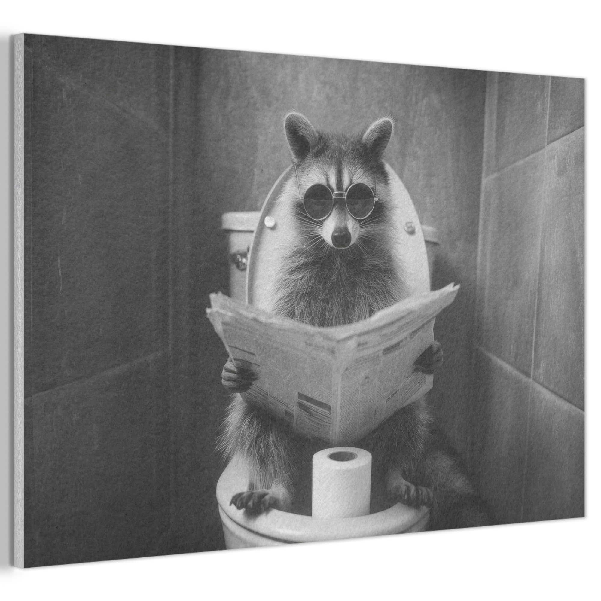 MuchoWow© Felt Panel 60x40 cm Framed Design Print Accent Interior Wallart Decoration Wall Art Newspaper - Raccoon - Toilet - Sunglasses