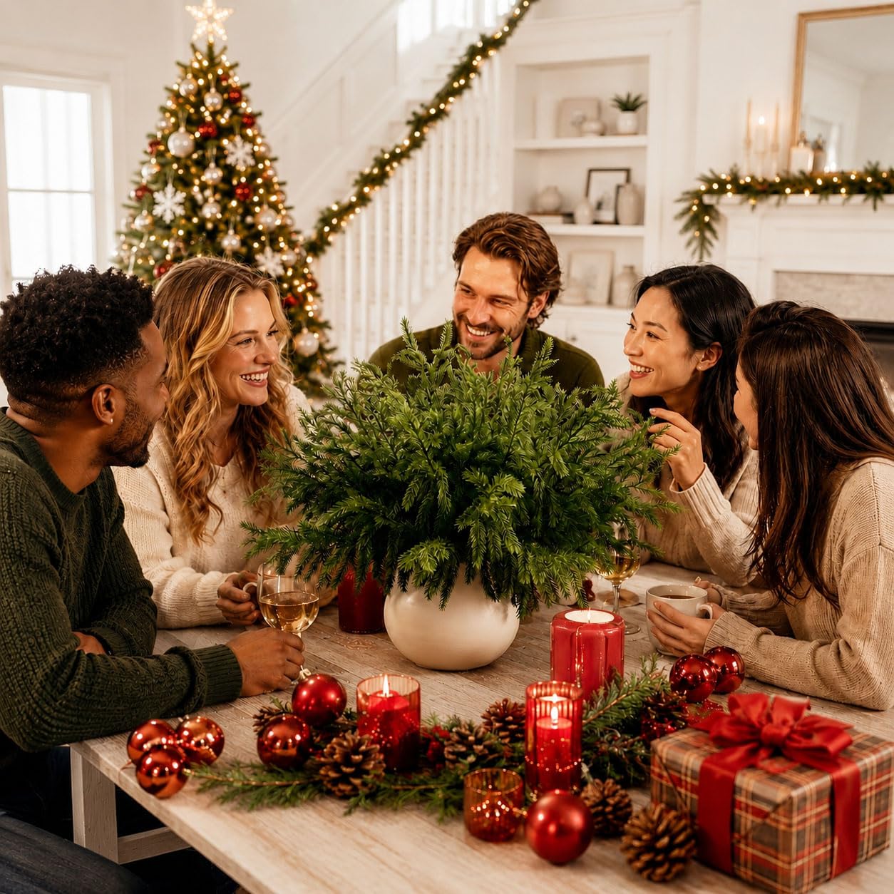 Norfolk-Kieferzweige für Weihnachten, künstliche Tannenzweige, fühlt sich echt an, künstliche Grünpflanzen, für Vasen, DIY-Girlande, Kranz, Zuhause, Innen- und Außenbereich, 24 Stück