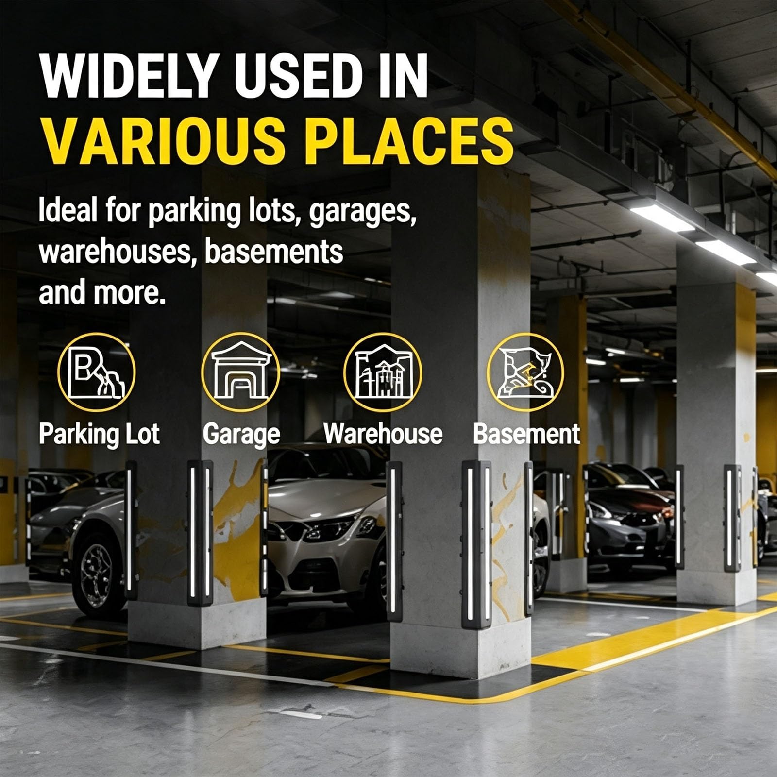 Paraspigoli Angolari, Gomma Sintetica, Pellicola Riflettente, Para Spigoli | Paracolpi Garage Auto da Muro, Profilo a L a 90°, 6 Tasselli a Espansione, per Garage/parcheggi/stabilimenti(Yellow)
