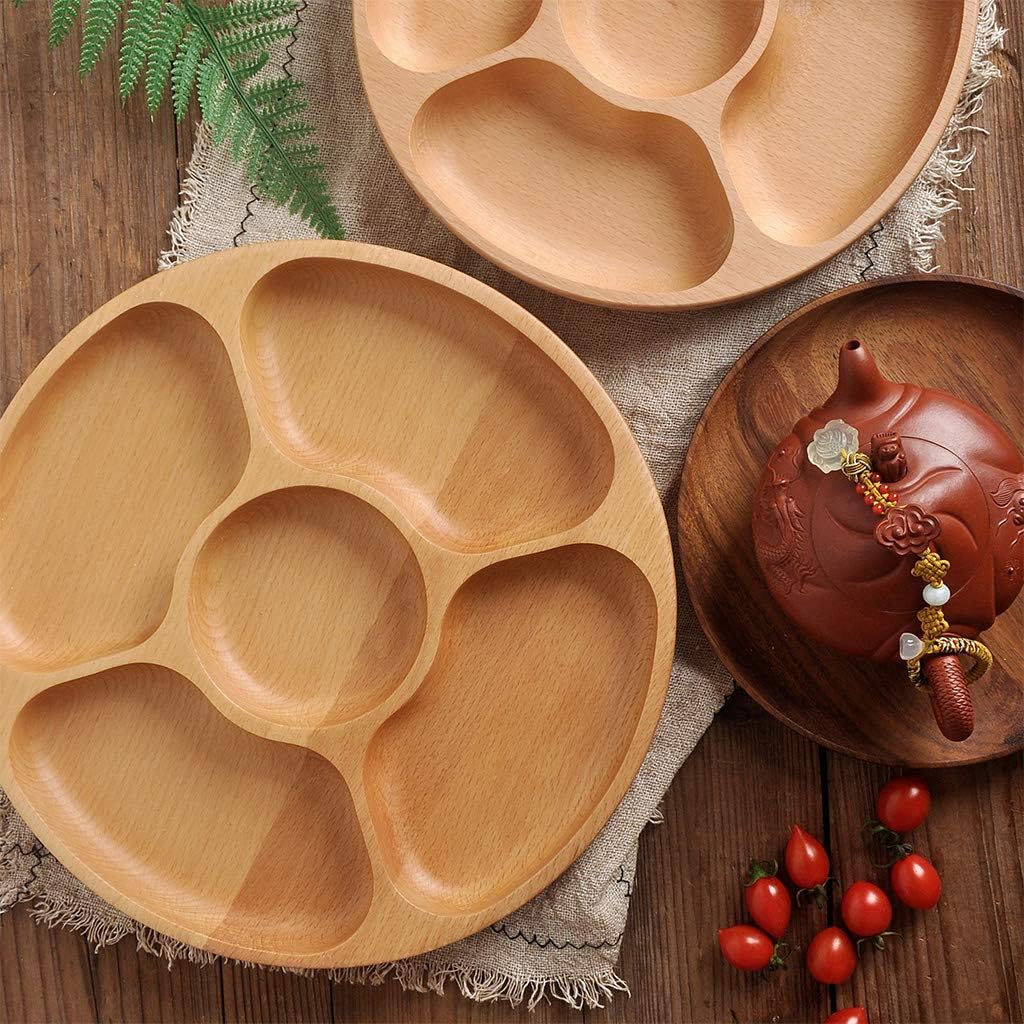 Multi-Divided Wooden Dried Fruit Dessert Plate Round Table Tray Cake Display Dish Birthday Household Tableware Kitchen Supplies