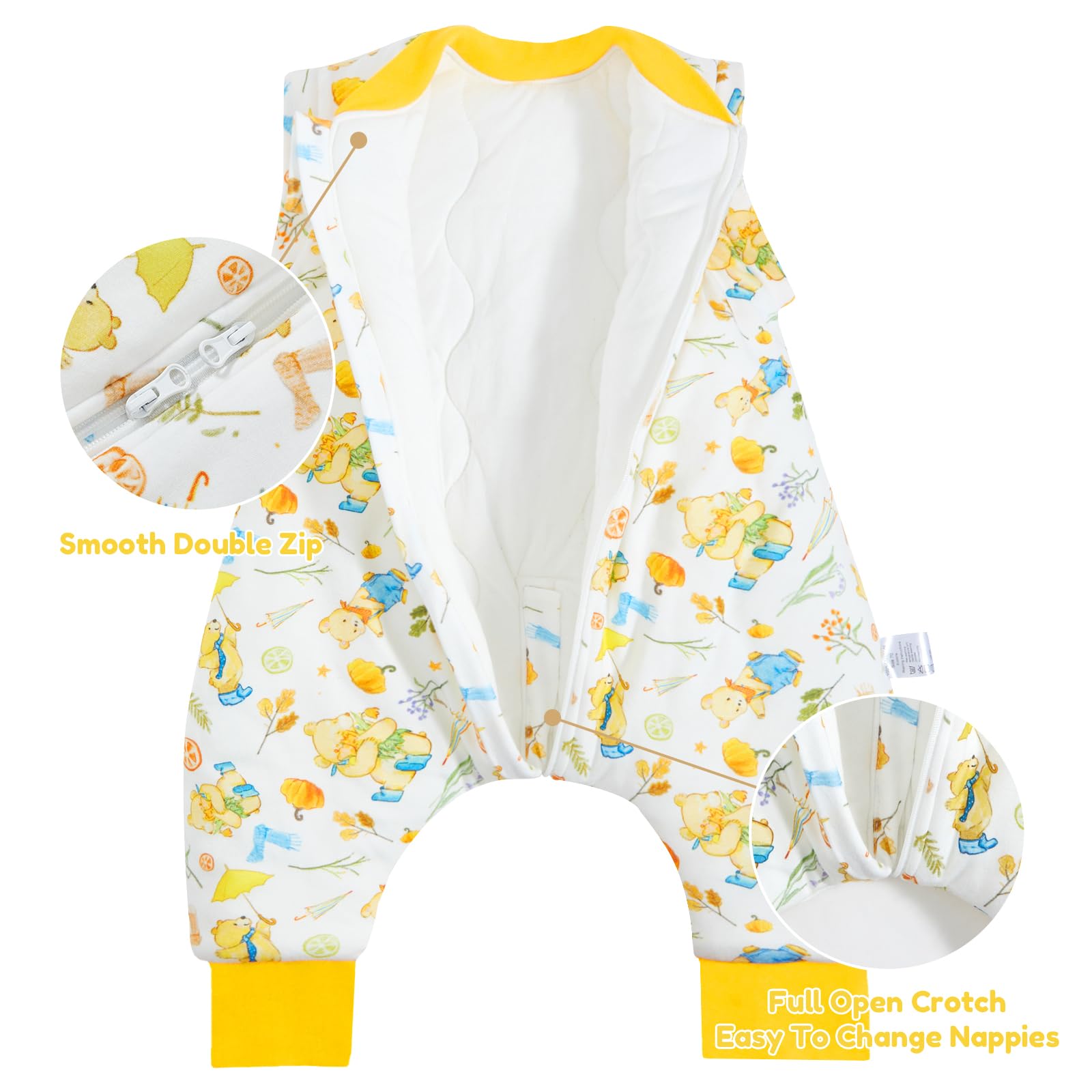 WYTbaby Sacco Nanna con Piedini 3.5 Tog per Bambini, Sacco Nanna Inverno Addensato con Maniche Rimovibili in Cotone, Sacco a Pelo per Neonati e Bambini Piccoli, Ragazzi e Ragazze