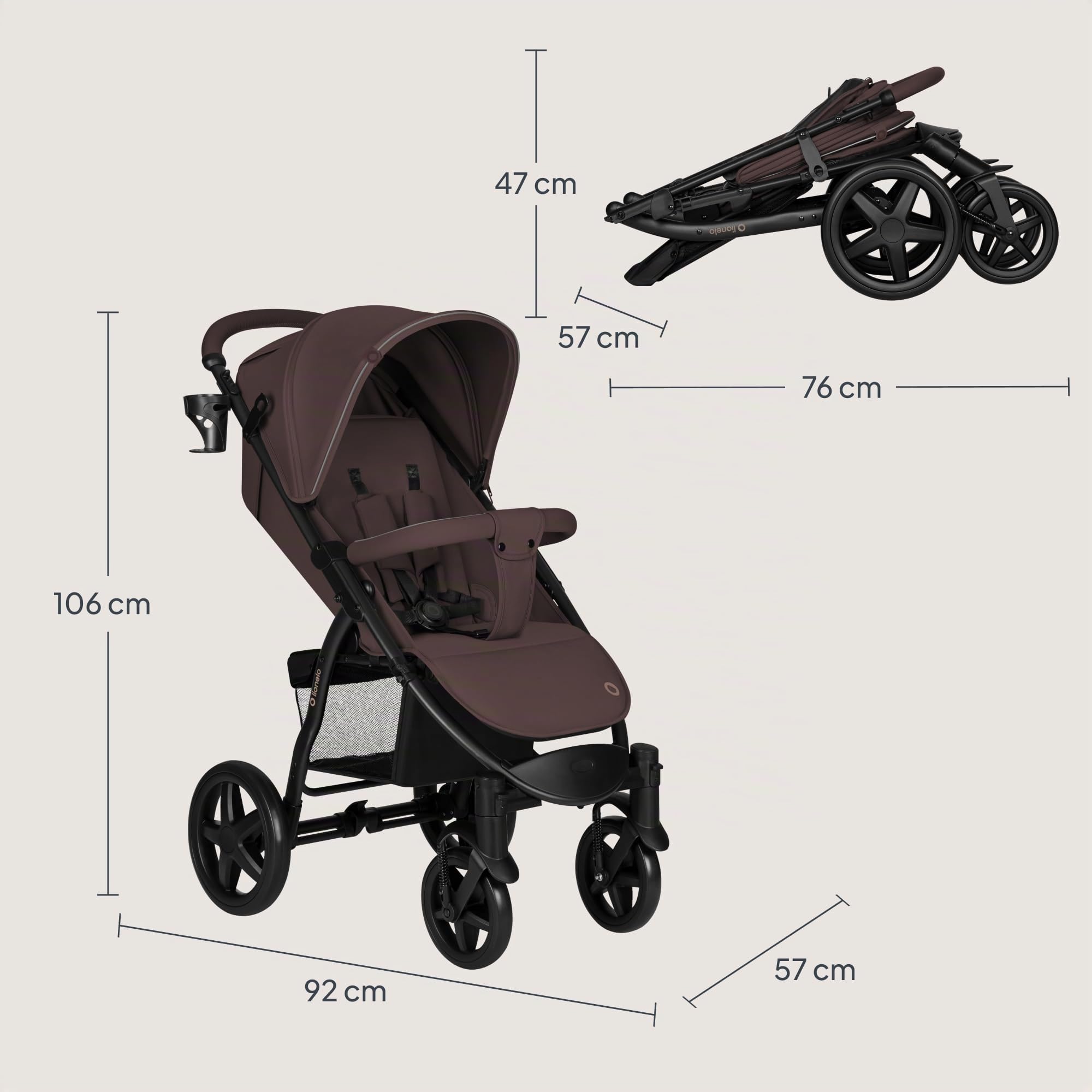 LIONELO Annet Silla de Pase Para niños hasta 22 kg 0-48M ajuste del respaldo hasta posición horizontal Capucha XXL Plegable fácil con ventana Mosquitera (Chocolate Negro)