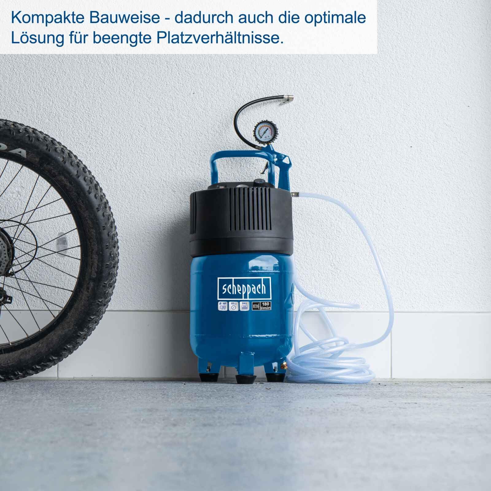 Scheppach Druckluft Kompressor HC24V Luftkompressor stehend inkl. 13 tlg. Zubehörset + 10m Schlauch | 24L Kessel | 1500W Leistung | 10bar Arbeitsdruck | 180L/min Ansaugleistung | ölfrei & wartungsarm