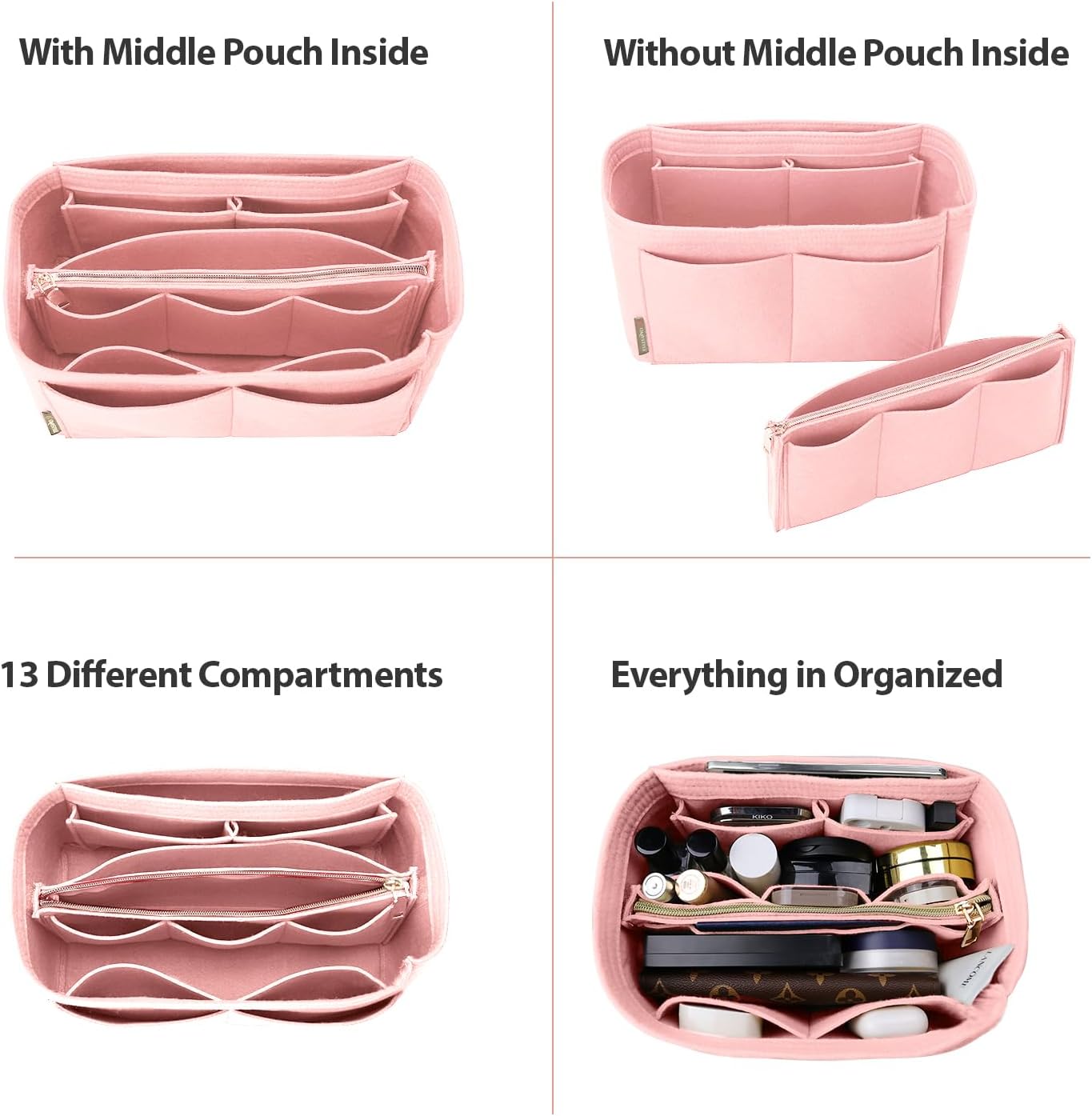 OMYSTYLE Purse Organizer Insert, Felt Tote Bag Organizer Insert with 5 Sizes, Handbag Dividers for Inside Purse, Compatible with Longchamp, Neverful, Speedy and More - Image 3